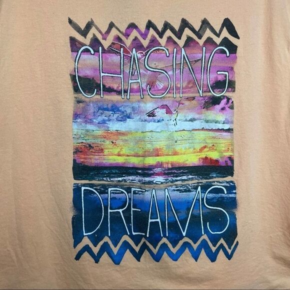 Jerry Leigh Solid Orange Chasing Dreams logo Sunset Open Back Tee Shirt size L - Picture 3 of 10